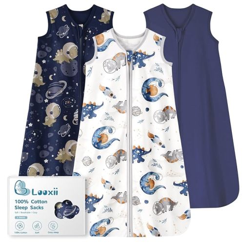 Looxii Baby Sleep Sack 0.5 TOG, 100% Cotton 3 Pack Wearable Blanket Baby Sleep Bag for Newborn Infant, 2-Way Zipper Lightweight Toddler Sleeping Sack 6-12 Months