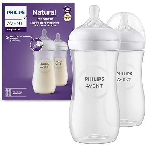 Philips AVENT Natural Baby Bottle with Natural Response Nipple, Clear, 11oz, 2pk, SCY906/02