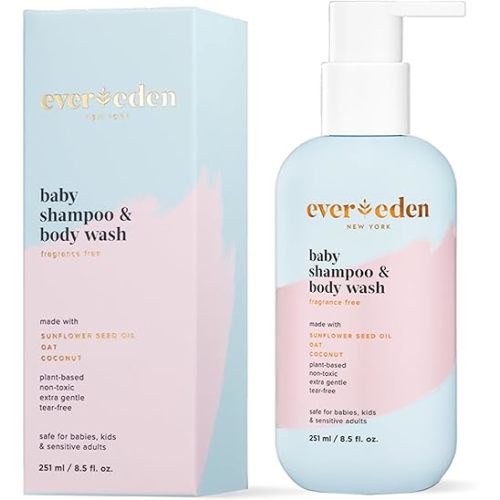 Evereden Baby Shampoo and Body Wash, 8.5 fl oz (Pack of 1) | Clean and Gentle Baby Care, Non-toxic, Fragrance Free | Plant-based Ingredients