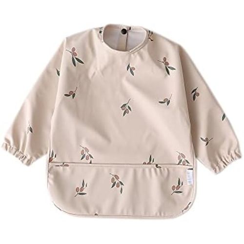 GZMM Waterproof Baby Bibs,Infant Toddler Long Sleeve Feeding Bib With Food Catcher,Easy Clean & Washable