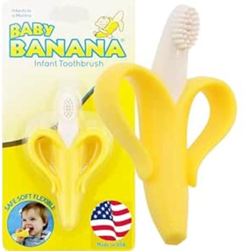 The Original Baby Banana Toothbrush Teether Toy, for Babies Infants Toddlers; USA Family-Owned Business; Teething Relief for Sore Gums, Massaging Soothing; Safest Food Grade Silicone