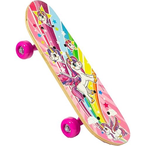 Ozbozz: 17" Skateboard - Unicorn - Heavy-Duty Flashing Wheels, Anti-Slip Grip, Smooth-Ride Bearings, Wooden Deck, Outdoor Ride-On Toy, Kids Ages 3+