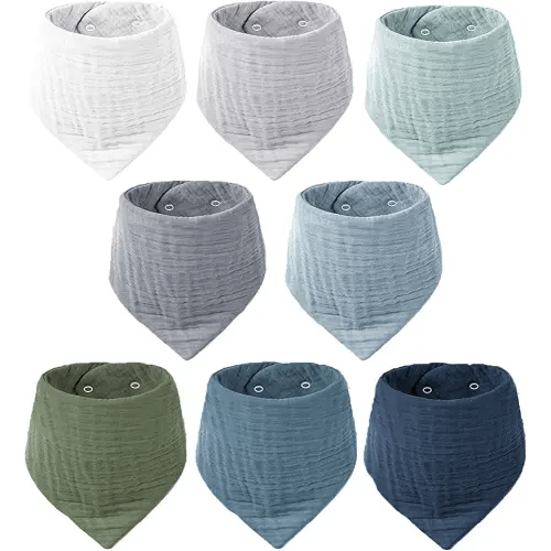 Konssy Muslin Baby Bibs 8 Pack Bandana Drool 100% Cotton for Unisex Baby, Solid Colors Set Teething and Drooling
