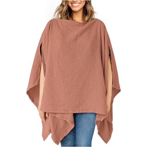 Konssy Muslin Nursing Cover for Breastfeeding, 360° Full Privacy Breathable 100% Cotton Breastfeeding Cover, Multi-use Carseat Canopy(Chestnut)