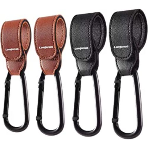 （4-Pack）Baby Stroller Hooks Clip or Hanging Diaper Bag Universal Hooks Accessories for Stroller and Car or Shopping Cart (Black and Brown)
