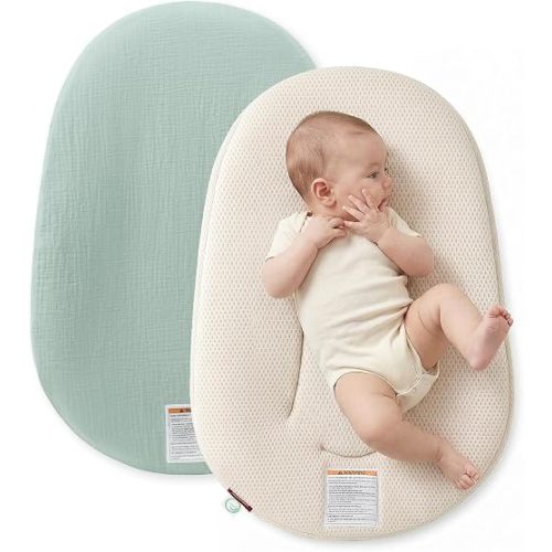 Momcozy Baby Lounger, Infant Support Cushion with Soft Breathable Natural Cotton Cover, Great for Newborns, Portable & Machine Washable, Mint Green