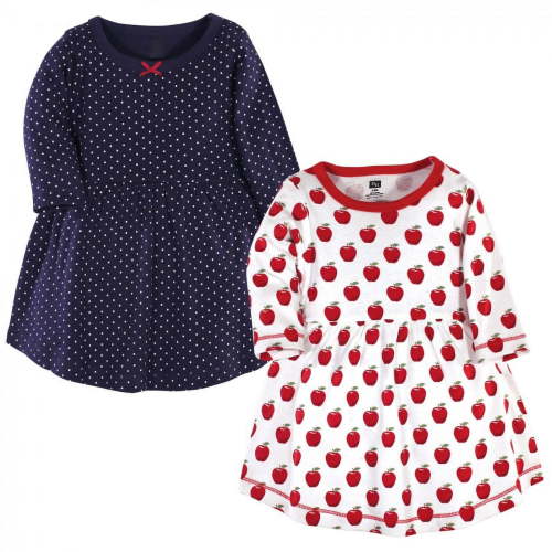 Hudson Baby Infant and Toddler Girl Cotton Long-Sleeve Dresses 2pk, Apple, 12-18 Months