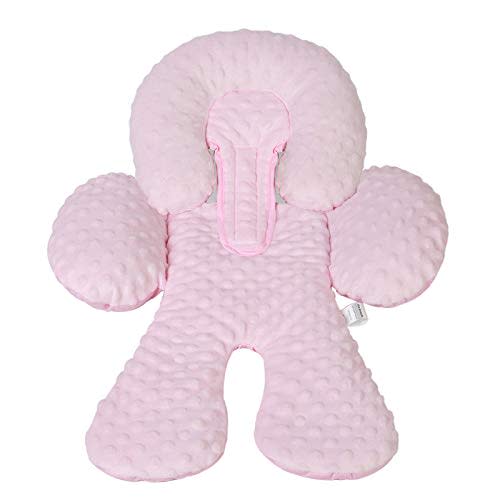 Pro Goleem Infant Car Seat Head Neck Body Support, Ultra-Soft Minky and Microfiber Newborn Car Seat Insert, Perfect for Car Seat, Stroller, 2-in-1 Reversible, Girls, Pink