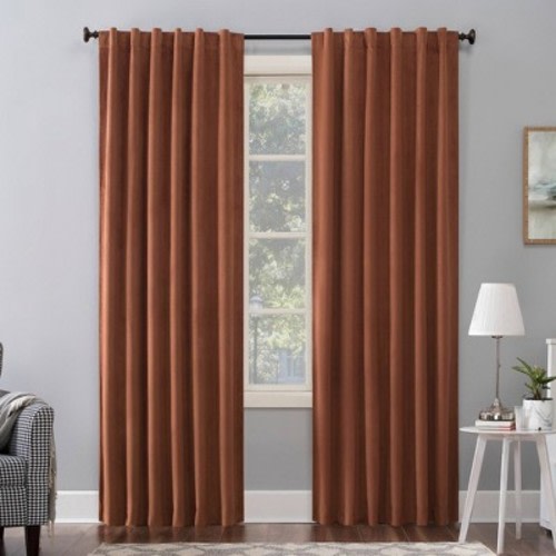 50"x84" Sun Zero 100% Blackout Amherst Velvet Noise Reducing Thermal Curtain Panel Dark Orange: Modern Plain Weave Panel