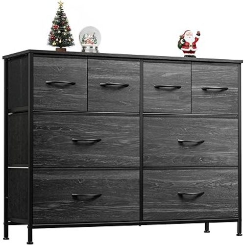 WLIVE Dresser for Bedroom with 8 Drawers, Wide Fabric Dresser for Storage and Organization, Bedroom Dressers, Chest of Drawers for Living Room, Closet, Hallway, Charcoal Black Wood Grain Print