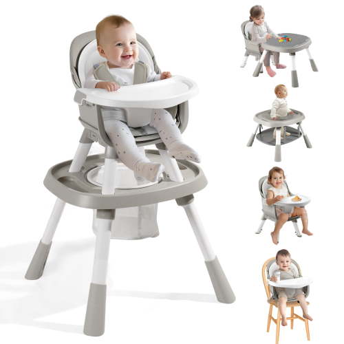9-in-1 High Chairs for Babies and Toddlers, Convertible Baby High Chair, Kids Table & Chair Set, Building Block Table, Activity Center, Adjustable Safety Harness & Removable Tray, Grey