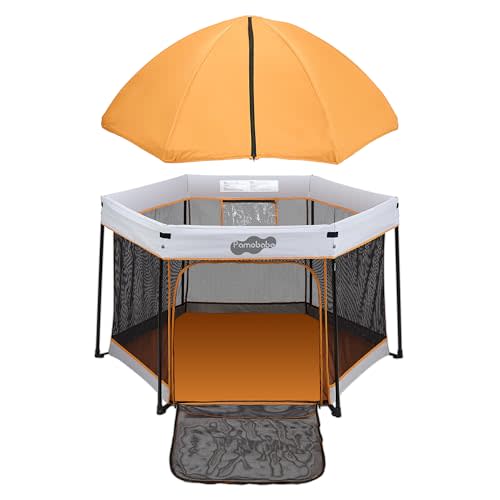 Pamo Babe Travel Playpen with Sun Protection Canopy - Play Yard for Babies and Toddlers - Baby Tent with Zipper Door
