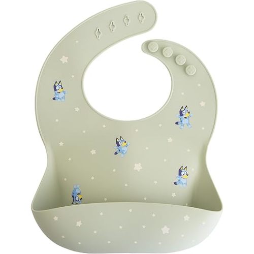 mushie x Bluey Silicone Baby Bib | Adjustable Fit Waterproof Bibs (Bluey Sage)