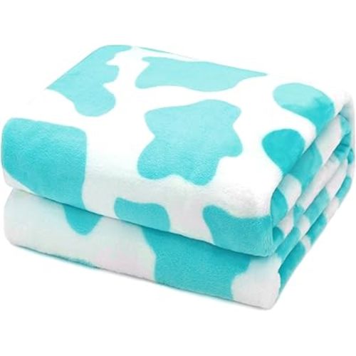 HSEEC Blue Plush Blanket Throws Cow Print Blanket Soft Fleece Flannel Small Throw Blanket for Couch 40x50 inch