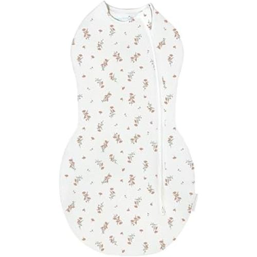 Happiest Baby Sleepea Comforter Swaddle - 100% Organic Cotton Baby Swaddle Blanket - Doctor Designed Promotes Healthy Hip Development (Ivory Wildflowers, Small)