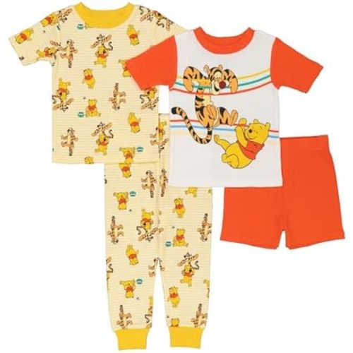 Disney Boys' 4-Piece Snug-fit Cotton Pajama Set, Soft & Cute for Kids