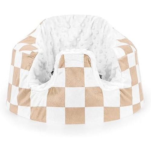 DILIMI Minky Seat Cover Compatible with Bumbo Seat, Removable Ultra Soft Comfortable Warm Seat Slipcover for Baby Girl and Boy, Brown Checkered