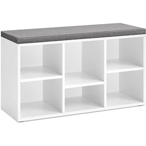 VASAGLE Shoe Bench with Cushion, Shoe Storage Bench with 6 Compartments and 3 Adjustable Shelves, Entryway Bench with Padded Seat, for Bedroom, Closet, Living Room, White ULHS23WT