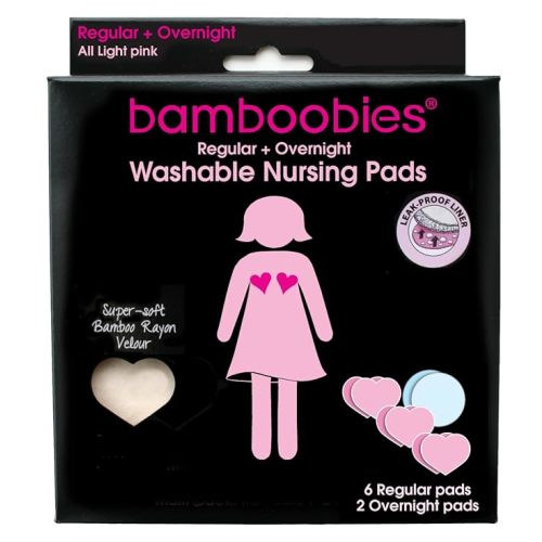 Bamboobies Women’s Nursing Pads, Reusable and Washable, Blue and Light Pink, 3 Regular Pairs and 1 Overnight Pairs, Leak-Proof Pads for Breastfeeding, 4 Pairs - 8 Pads - Blue + Pink