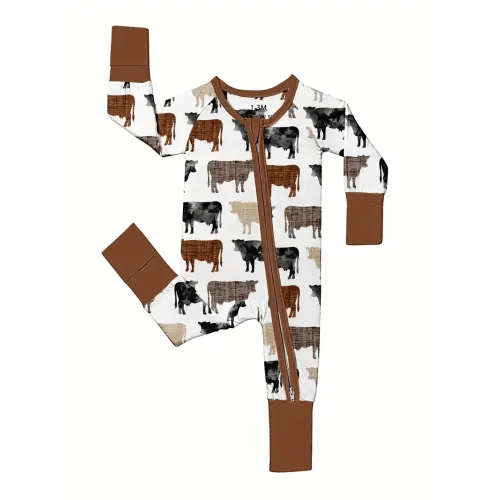 soft bamboo fiber baby bodysuit cow print matching pants - Temu