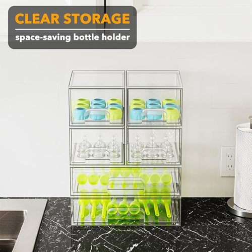 SpaceAid Bottle Storage Organizer Baby - Acrylic Bottles Station Organizer Container, Stackable Clear Drawers for Countertop, Vanity, Bathroom, Cabinet, Pantry Organization, 6 Pack, 4S2L, 15.6"H