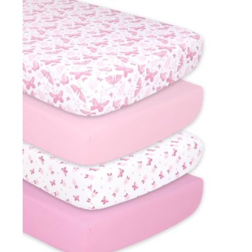 The Peanutshell Fitted Crib Sheets for Baby Girls, 4 Pack Set, Pink Butterfly