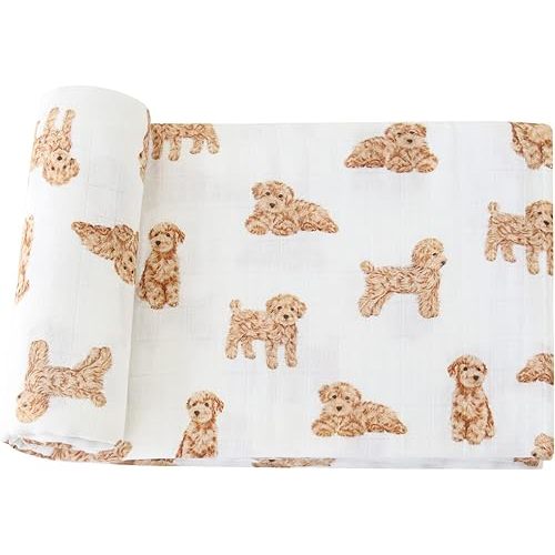 LifeTree Baby Swaddle Blankets Dog, 70% Viscose Bamboo and 30% Cotton Muslin Swaddle Blankets Boys Girls Swaddling Wrap Receiving Blanket Neutral for Newborn, Large 47" x 47", Poodle Puppy