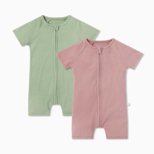 Ribbed Zip Summer Sleepsuit 2 Pack Ribbed Yellow & Orange / 0 - 3 M