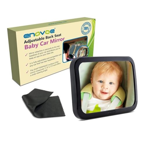 Enovoe Baby Car Mirror with Cleaning Cloth - Wide Convex Back Seat Baby Mirror is Shatterproof and Adjustable - 360 Swivel Rear Facing Car Seats Mirror Helps Keep an Eye on Your Infant car baby mirror - 1 Count (Pack of 1)