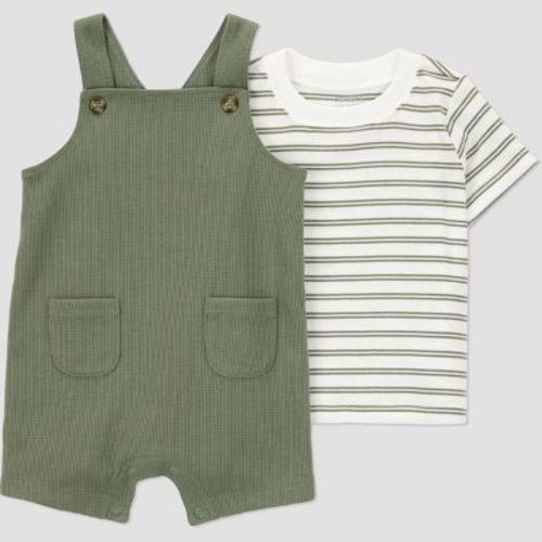 Carter's Just One You® Baby Boys' 2pc Short Sleeve T-Shirt & Overalls Set - Green 9M: Striped Pattern