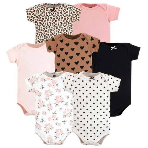 Hudson Baby Infant Girl Cotton Bodysuits, Cinnamon Pink Prints, Newborn