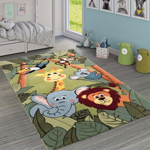 Paco Home Kids Room Rug with Jungle Animals - Green - 4'7" x 6'7" (4'x6')