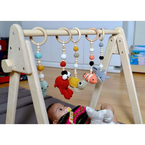 Montessori Baby Gym & Hanging Toys Set | Wooden Play Gym for Babies - Kidodido