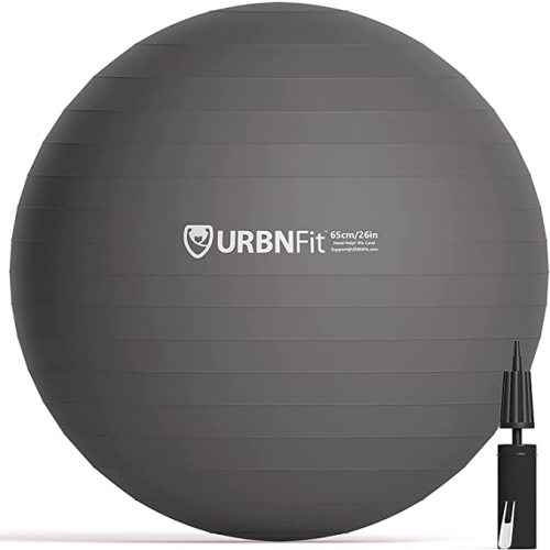 URBNFit Exercise Ball - Yoga Ball in Multiple Sizes for Workout, Pregnancy, Stability - Anti-Burst Swiss Balance Ball w/Quick Pump - Fitness Ball Chair for Office, Home, Gym - Silver - 26IN