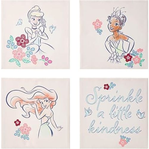 Disney Princess 4 Pack Square Canvas Wall Art Set, 11''x11'' each