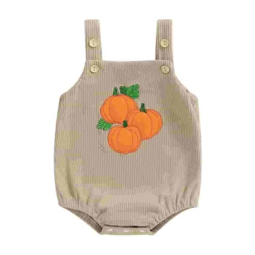 Jxzom Newborn Baby Boy Girl Corduroy Romper Halloween Outfits 0 3 6 12 Months Pumpkin/Bat/Ghost Embroidery Sleeveless Straps Overall Bodysuit
