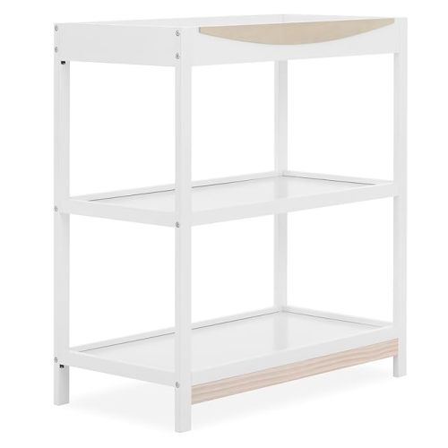 Dream On Me Emerson Baby Changing Table – Compact Modern Changing Station with 2 Open Shelves, New Zealand Pinewood, Easy-to-Clean Non-Toxic Finish, Space-Saving Nursery Storage – Vintage White Oak