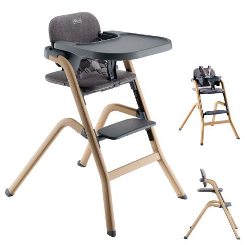 HARPPA High Chair for Babies and Toddlers, Baby Highchairs with Adjustable Seat & Footrest, Removable Tray and Cushion, Woodgrain Gray