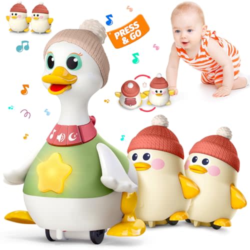 Sinpedex Musical Lullaby Crawling Duck Toy - Interactive Baby Toy with Waddling & Calming Lights for Tummy Time, Bedtime & Crawling Training | BPA-Free Infant Gift for 6-12 Months