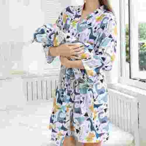 FYMNSI Maternity Robe and Baby Receiving Blanket Robe and Swaddle Set Hospital Labor Delivery Matching Outfits for Mom Dad Baby (Mom&Baby L/XL)