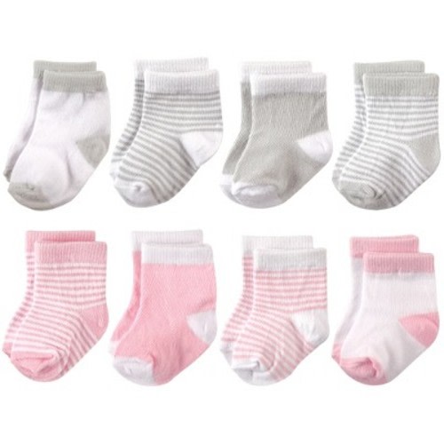 Hudson Baby Infant Girl Cotton Rich Newborn And Terry Socks, Light Pink Gray