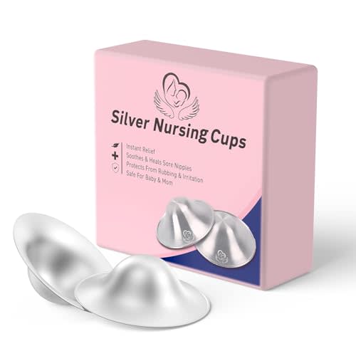 BiYiEC Silver Nursing Cups - Nipple Shields for Nursing Newborn -Breastfeeding Essentials, Original 925 Silver Nipple Covers Breastfeeding for Any Mum Soothing & Healing(Regular Size)
