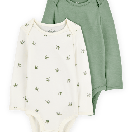 Green/Ivory Baby 2-Pack Long-Sleeve Bodysuits | Carter’s Oshkosh Canada