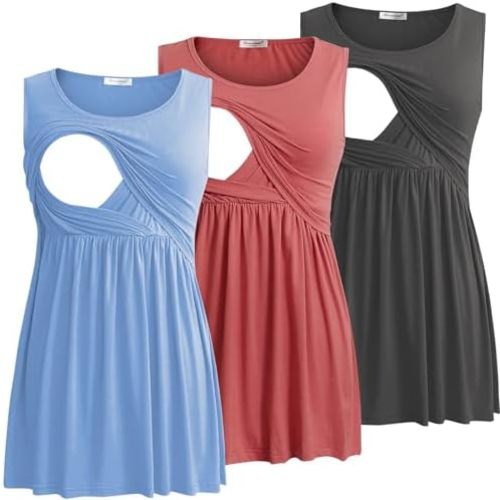 Bearsland Women's Maternity Nursing Tank Tops Sleeveless Scoop Neck Breastfeeding Shirt Pregnancy Clothes