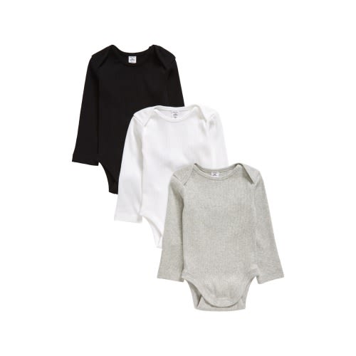 Baby Kids' Nordstrom Grow with Me 3-Pack Organic Cotton Adjustable Bodysuits, 3-6M, Grey Heather- Black Pack