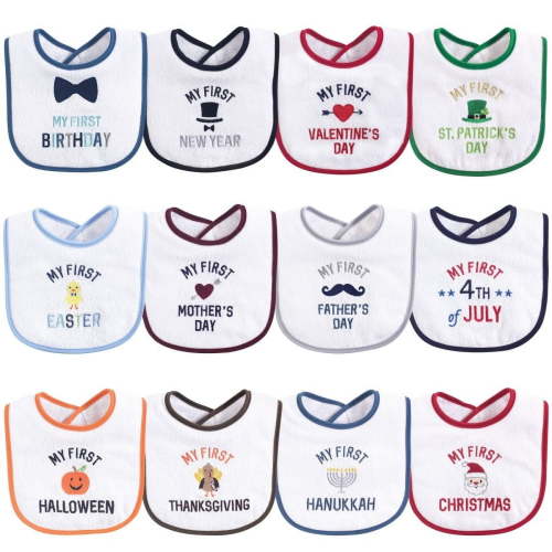 Hudson Baby Infant Boy Cotton Terry Drooler Bibs with Fiber Filling 12pk, Boy Holiday, One Size