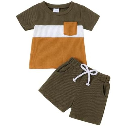 Toddler Baby Boy Summer Clothes Color Block Short Sleeve T-shirt Shorts Outfits Set