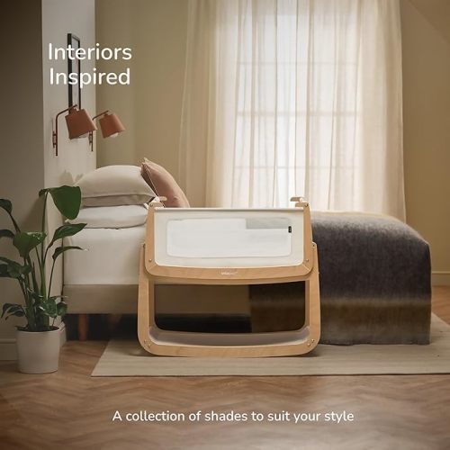 SnuzPod 5 Bedside Bassinet for Baby - Newborn Bed with Zip Down Breathable Windows, Rocking Bedside Sleeper with Lift-Off Bassinet, Portable 3-in-1 Baby Cradle with Wheels & Mattress, Natural