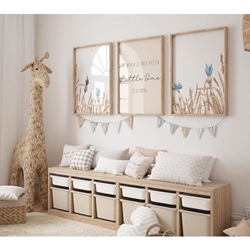 3 Pieces Floral Art Poster Prints Wildflowers Botanical Wall Art Painting for Baby Girl Room Nursery Decor Ready To Hang