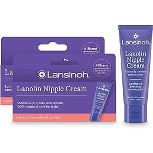 Lansinoh Lanolin Nipple Cream Safe for Breastfeeding Baby, 100% Natural Nipple Butter for Mom, Breastfeeding Essentials, 1.41 Ounces (2 Pack)